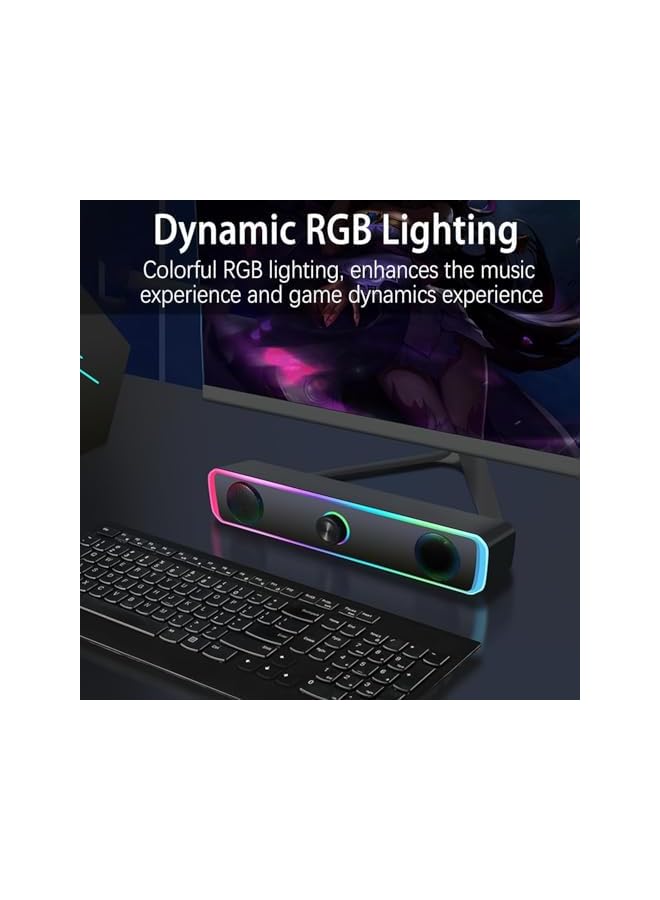 RGB Desktop Soundbar, USB Powered PC Computer Speakers with Bluetooth 5.3, RGB Lights, HiFi Stereo Audio, 3.5mm Aux Input, Compact Wired & Wireless Gaming Speakers for Laptop, Monitor - Image 5